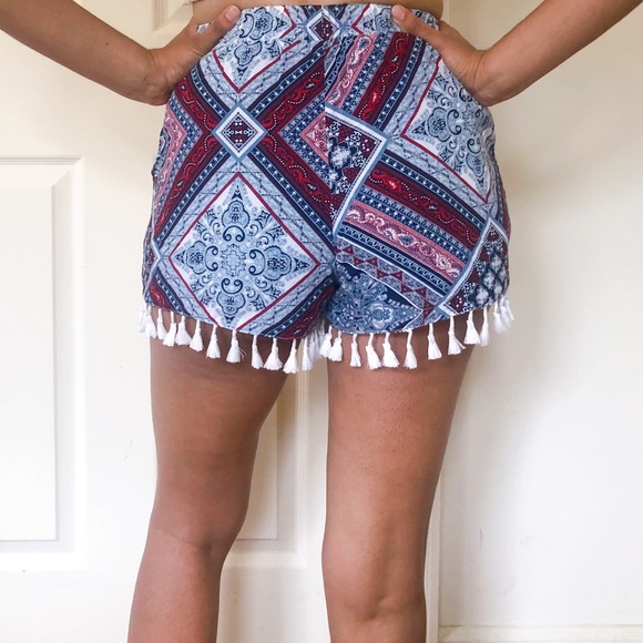 Tassel shorts Thai print beach XS SH - Picture 3 of 8